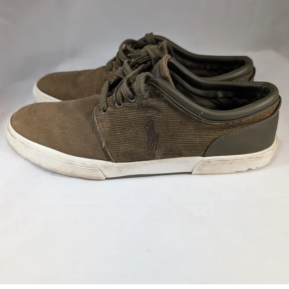 Polo Ralph Lauren Men Brown Canvas Corduroy Low Top‎ Sneakers Shoes Size 11.5D